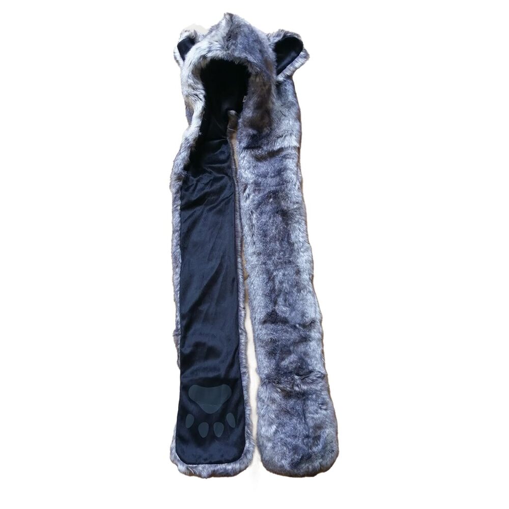 8550 Thickened Animal Hat Hood Faux Fur Hood Scarfs Full Pockets Ear Cap
